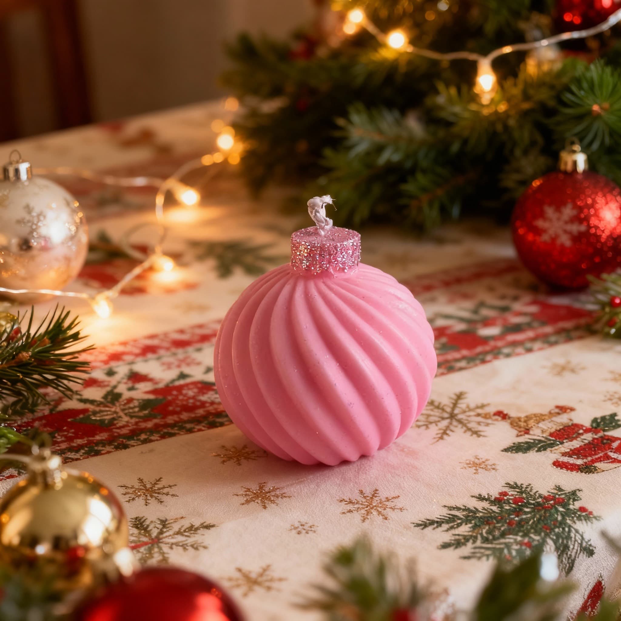 BOLA DE NAVIDAD Vela decorativa con forma de bola navideña.